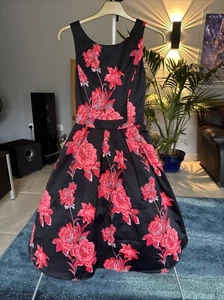 Quiz Black And Red Floral Prom Occasion Wedding Cocktail Dress Size 8 - Picture 1 of 7