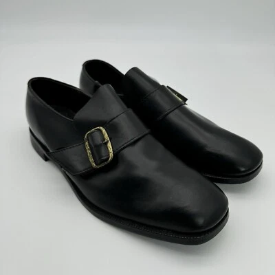 VTG 60S 70S MENS SINGLE STRAP BRASS BUCKLE DRESS SHOES BLACK LEATHER WORK 12 EEE - Image 1 of 4