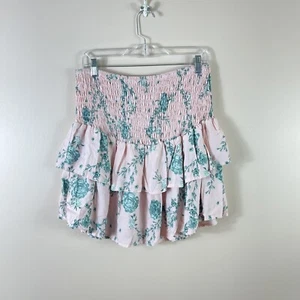 ELOQUII womens plus size 18 pink green floral smocked ruffled pull on skirt - Picture 1 of 5