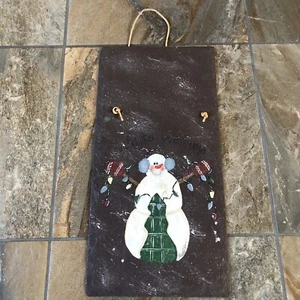 Schiefer mit Willkommen Winter und Schneemann Szene Braun Schiefer 16" x 8" - Bild 1 von 4