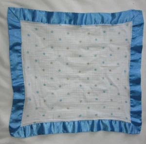 Aden + Anais Blue & Beige Stars Muslin Security Blanket Baby Lovey Satin Trim - Bild 1 von 4