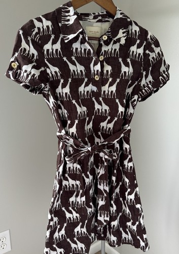 Abito Kate Spade New York Dana Stampa Giraffa Taglia 0 Marrone Bianco Camicia