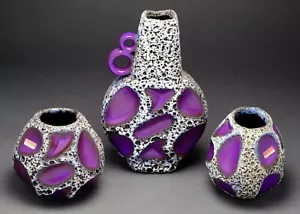 2 ROTH Keramik Fat Lava Purple Pottery Ball Vases Model 308 W. Germany - Picture 1 of 11