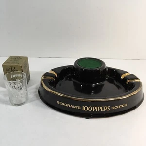 Vintage Seagram’s 100 Pipers Ceramic Ashtray Advertising w/ Shot glass NIB - Picture 1 of 6