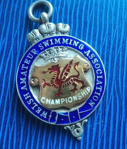 Silver & Enamel Fob Medal Welsh Championship Ladies Long Distance Swimming 1936 - Picture 1 of 4