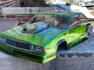 PROLINE 1978 MALIBU DRAG BODY, LOSI 22S, AE DR10, SLASH 2WD, CHROME FLAMES, GRN - Picture 1 of 10