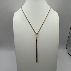 Signed VINCE CAMUTO Style Bar Rhinestone Gold Tone Fashion Designer Necklace - Picture 1 of 5