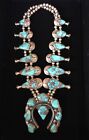 1970'S RARE NAVAJO PAWN BISBEE AQUA TURQUOISE SQUASH BLOSSOM NECKLACE 