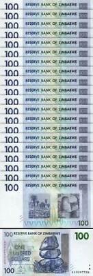 Zimbabwe 100 Dollars 2007, UNC, 20 Pcs LOT, Consecutive, P-69, Prefix AA - Image 1 of 4
