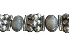 1940 bracelet mexicain en argent boules d'argent gros maillon pierre grise naturelle volumineuse 7"