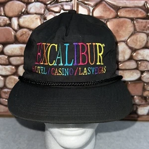 Vintage Excalibur Hotel Casino Las Vegas Mütze Kappe Druckknopflasche Regenbogen-Logo schwarz Herren - Bild 1 von 6