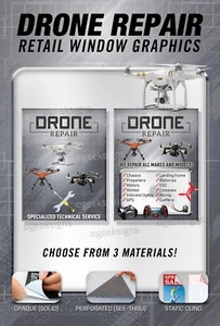 Drone repair service parts retail window graphics decal sign banner  - Picture 1 of 10