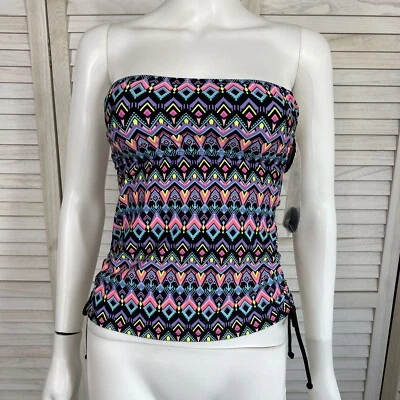 Tankini de natación SO Kohl sin tirantes bandeau geométrico negro colorido XS NUEVO CON ETIQUETAS $32 Foto 1 de 4