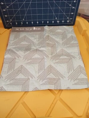 Schumacher Miles Redd Collection Fabric Sample-Aqua-Embroidered Grey-11.5" Squar - Image 1 of 4