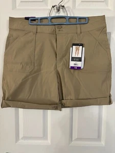 NWT Eddie Bauer Women's Stretch UPF 50 Rolled Hem Bermuda Short, Brown Size 14 - Picture 1 of 11