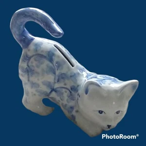 Salvadanaio gatto vintage Andrea by Sadek blu e bianco motivo floreale Sadek Bank - Foto 1 di 8