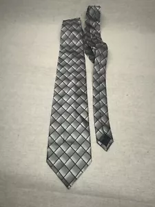 Vtg Giorgio Bissoni Mens Necktie Tie Brown Black Silver Geometric Silk - Picture 1 of 3