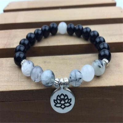 8MM Obsidian Dragon Vein Agate Gemstone Mala Bracelet Wrist Healing Meditation - Image 1 of 3