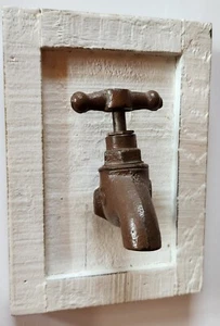 Sign Rustic Wall Plaque Water Handle Spigot On Wood Wall Hanging 4.5" X 6.5" - Picture 1 of 7