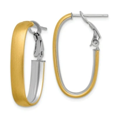 Italian 14k Two Tone Gold Small 5mm x 29mm Satin Finish Omega Oval Hoop Earrings - Image 1 of 2