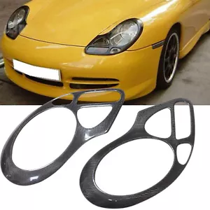 Carbon Fiber Headlight Eyelid Trim Frame Sticker For Porsche Boxster 986 911 996 - Picture 1 of 9