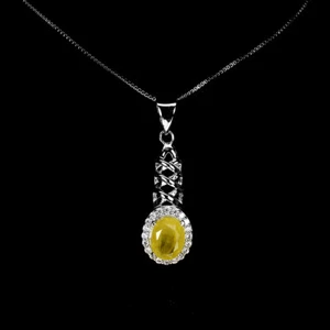 925 Argento Sterling Collana Ovale Giallo Zaffiro 8x6mm Naturale Gemma Gioielli - Foto 1 di 10