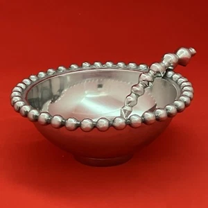 String of Pearls Beaded Aluminum Small 6” Bowl With Spoon (India) - Picture 1 of 12
