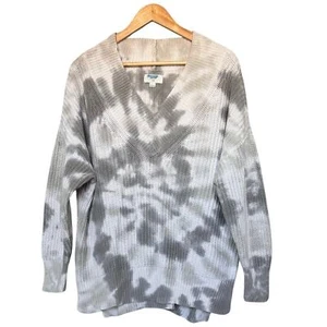 Aerie Womens Sweater Oversized Grey White Tie-Dye Chunky Knit Hi-Low Boho Artsy - Picture 1 of 9