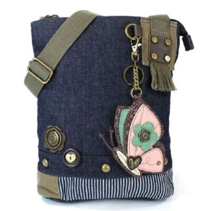Chala Purse Handbag Denim Canvas Crossbody With Key Chain Tote Bag Butterfly - Picture 1 of 5