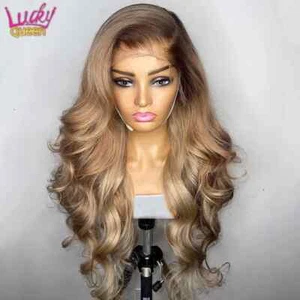 Blonde 13X4transparent lace front human hair wig brown gel free body blonde hair - Bild 1 von 15