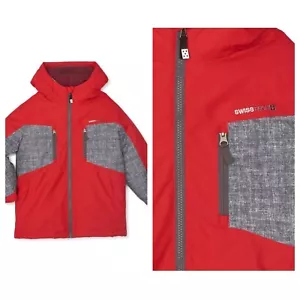 Swiss Tech Boys 4-in-1 Systems Hooded Puffer Red Zip Outerwear Jacket SZ Large - Picture 1 of 4
