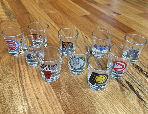 Vintage NBA Teams Shot Glass LOT OF 10 Basketball HUNTER USA Celtics Bucks… Cover
