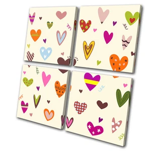 Illustrazione Amore Cuori Colorati MULTI TELA WALL ART Quadro Stampa VA - Foto 1 di 1