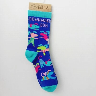 Meia feminina menino tripulação Karma para baixo cachorro ioga presente algodão verde rosa filhote nova com etiquetas - Imagem 1 de 4
