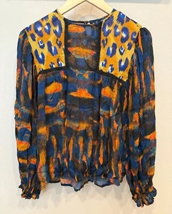 Bl^nk London Anthropologie bunte Bauernbluse klein lange Ärmel fließend - Bild 1 von 11