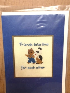 Pollywog Handcrafts Cross Stich Friendship Greeting Card Blank Inside Bears - Picture 1 of 2