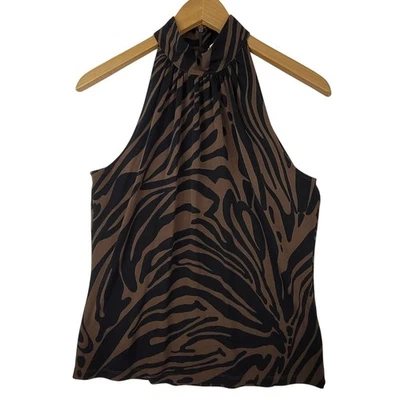Blusa vintage Michael Kors marrom e preta com estampa de zebra sem mangas gola alta média - Imagem 1 de 4