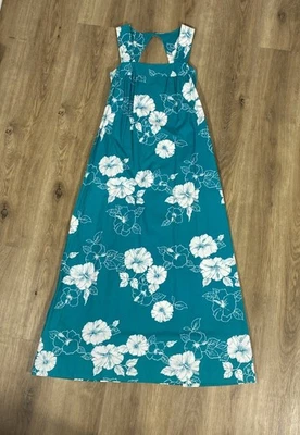 Vestido Vintage Nani Hawaii Verde Azulado con Loto Blanco Floral Años 70-80 Estilo MuMu Foto 1 de 4