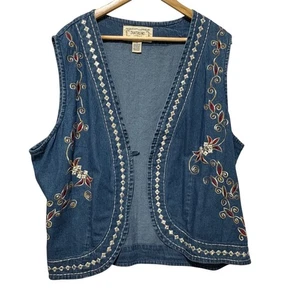 VTG Tantrums Womens Denim Vest 3X Blue Embroidered Cottage Western Cowgirl 90s - Picture 1 of 6