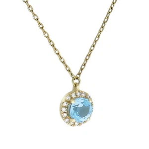 Ciondolo collana collier oro 375 giallo lucido topazio blu diamante 9 carati - Foto 1 di 2
