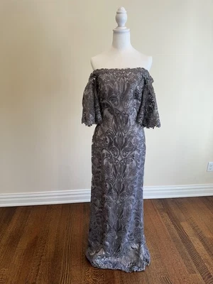 TADASHI SHOJI вышитый кружева с плеча трепетать оборкой рукав платье 8 M - Изображение 1 из 4