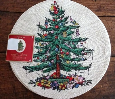 SPODE CHRISTMAS TREE Braided ROUND 15" PLACEMATS Set of 4 - Image 1 of 4