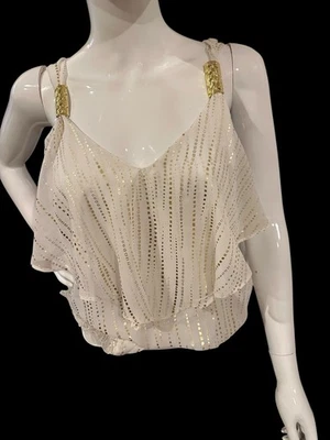 XOXO Collection Junior’s Sheer White/Gold Shimmery,Embellished, Sleeveless Top~M - Image 1 of 4