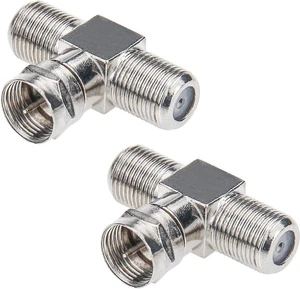 Sdoppiatore Cavo Coassiale 2 in 1 Uscita RG6 T Connettore Adattatore per TV VCR Confezione da 2 - Foto 1 di 5