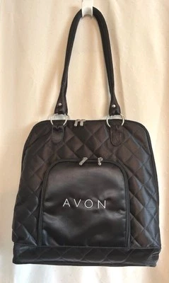 AVON Bolso de Mano Acolchado Cartera Multi Organizador Soporte Portador Forro Negro Rosa Foto 1 de 4