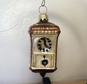 Vintage Glas Uhr Weihnachtsschmuck West Germany 80er Retro 3,5" braun gold - Bild 1 von 8