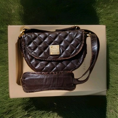 Francés Biasia Bolso Bandolera Acolchado Cuero Marrón Bolso Forma Media Luna  Foto 1 de 4