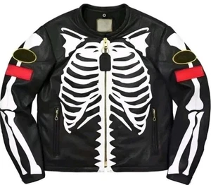 Unisex Cowhide Leather,  Authentic Bone Design Skeleton Jacket - Bild 1 von 7