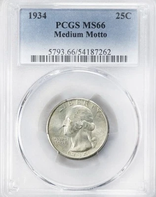 1934 Medium Motto Washington Quarter PCGS MS 66 Exceptional Luster - Image 1 of 2