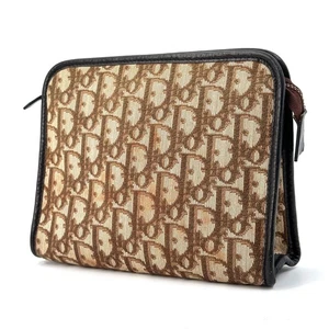 Borsa pochette Christian Dior Trotter tela beige marrone chiusura zip autentica - Foto 1 di 24